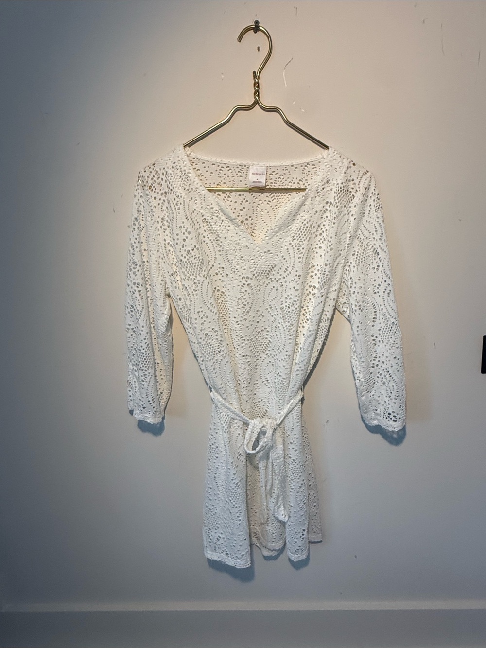 Merona White Crochet Swim Coverup with Tie Waist